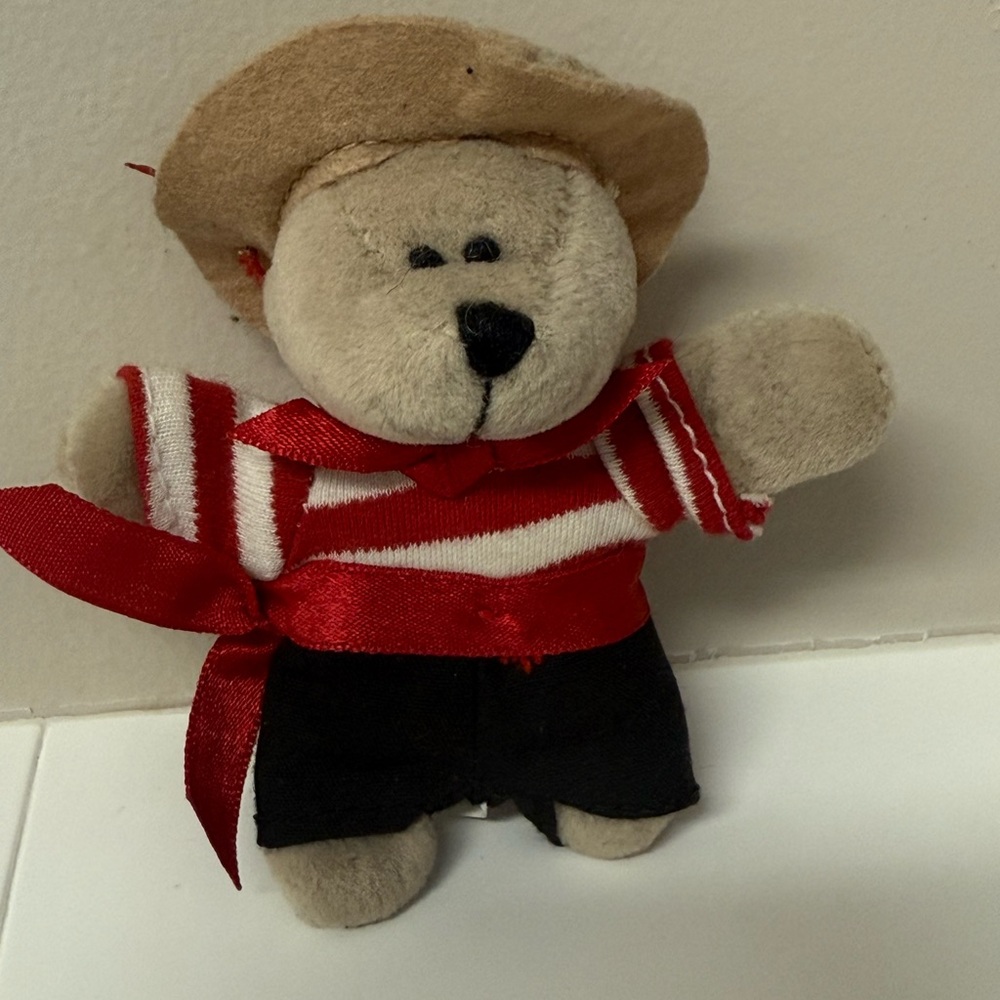 Starbucks Vintage Teddy Bear with Red and White Striped Shirt